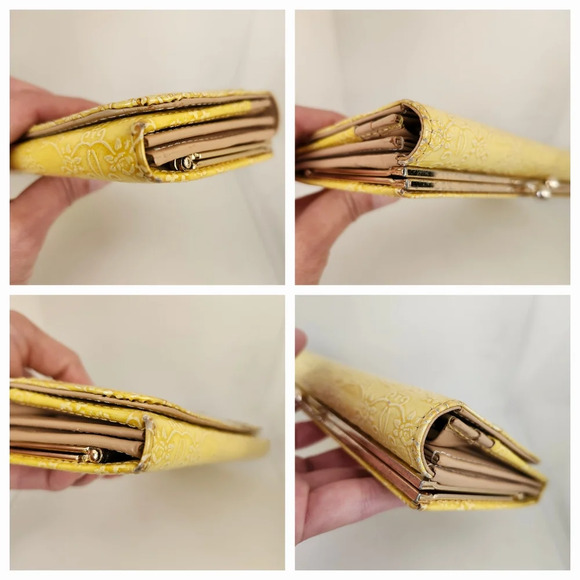 Anna Sui Yellow Patent Leather Western Pattern Kisslock Long Wallet - Picture 11 of 12